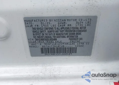 2025 Nissan Versa 1.6 Sv z USA, uszkodzony, nr VIN 3N1CN8EV5SL832489